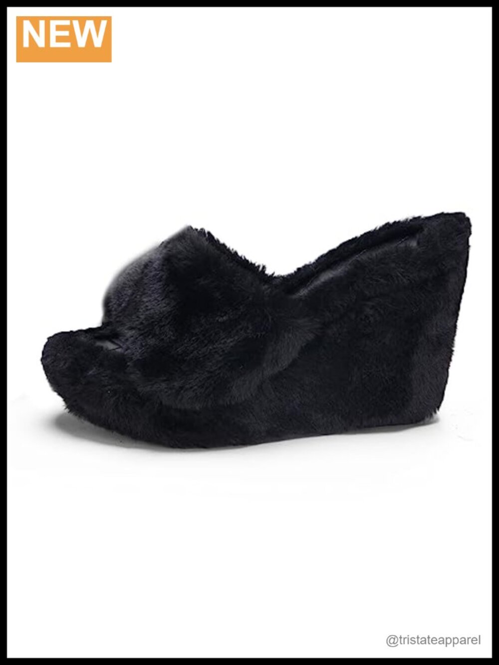 Faux Fur Fluffy Wedge Platform Slippers Open Toe Casual